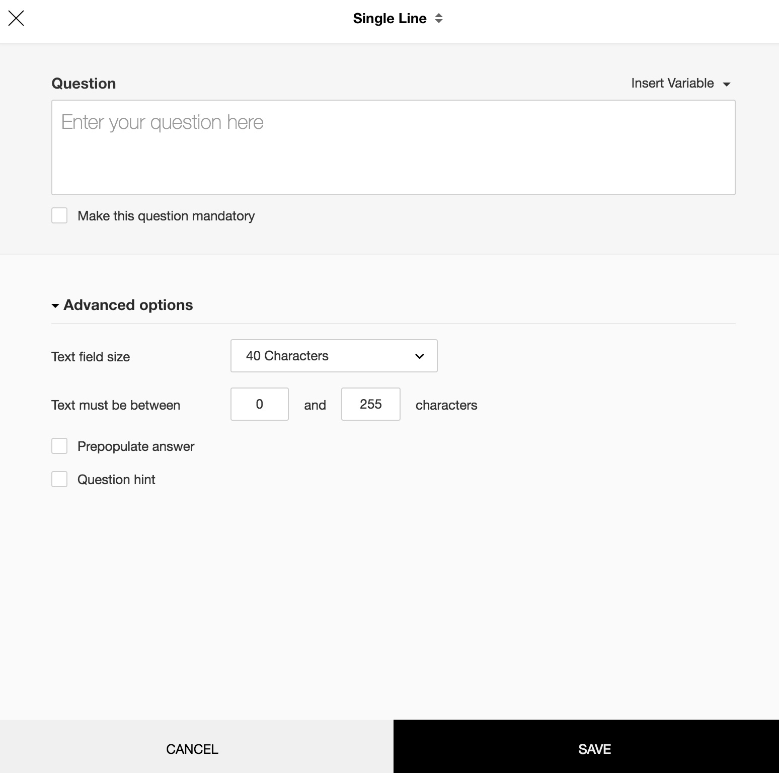 Single line textbox question type sample