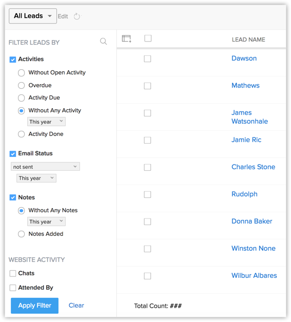 Filtrando leads inativos no Zoho CRM