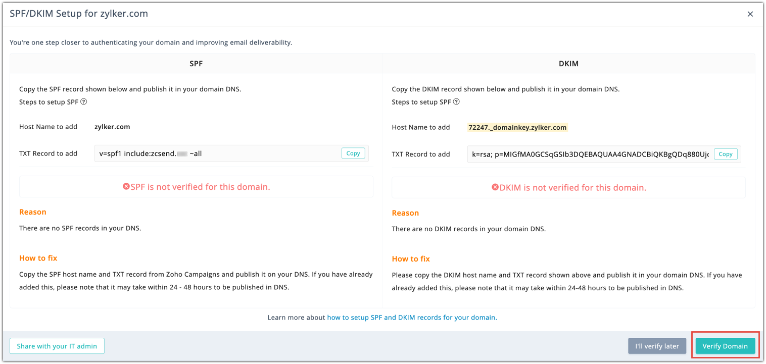 How To Authenticate Your Domain - Online Help | Zoho Campaigns