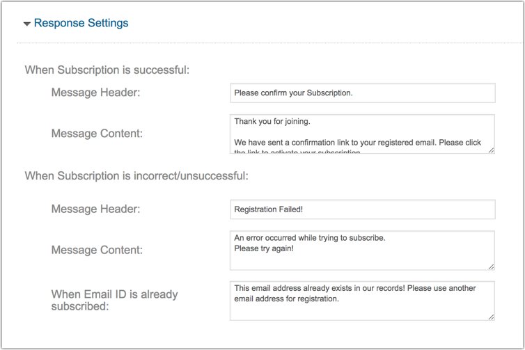 Customize signup form response