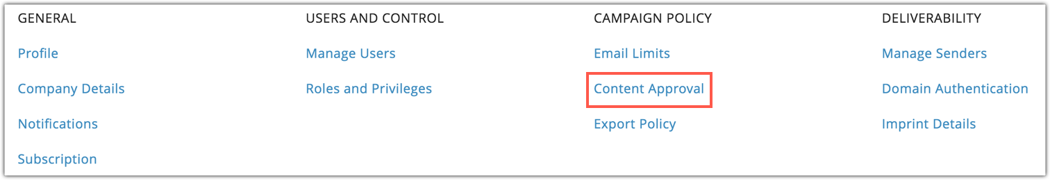 Content approval under settings