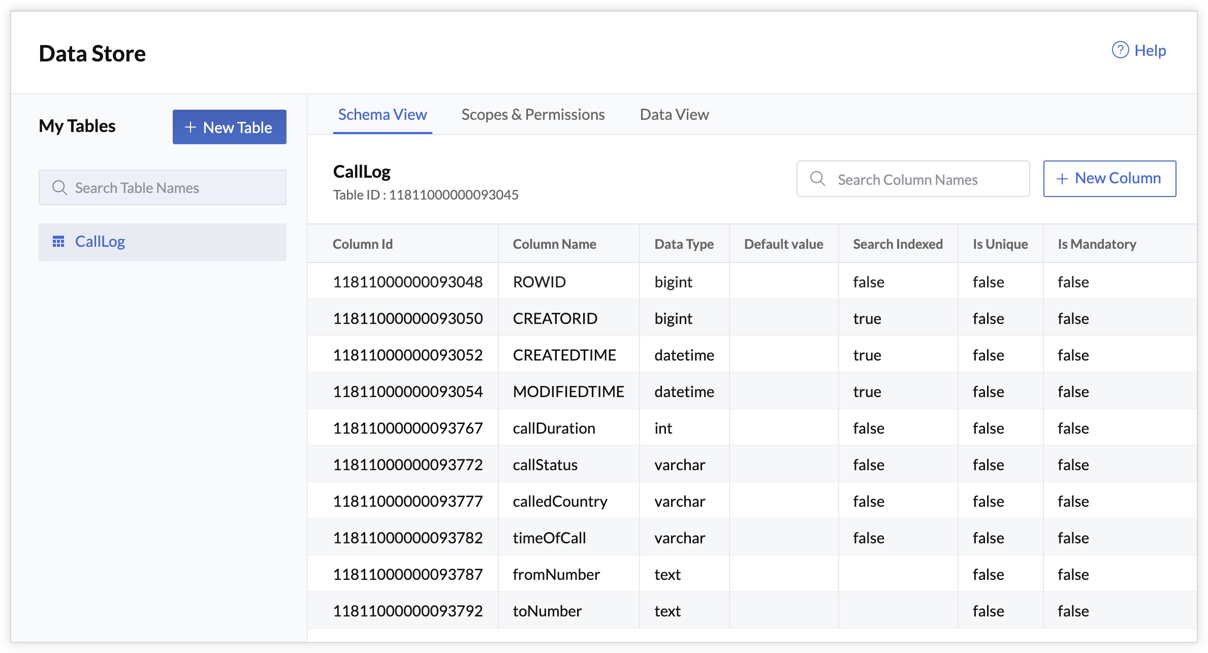 create-table-simple-dialer-app-tutorial-online-help-catalyst