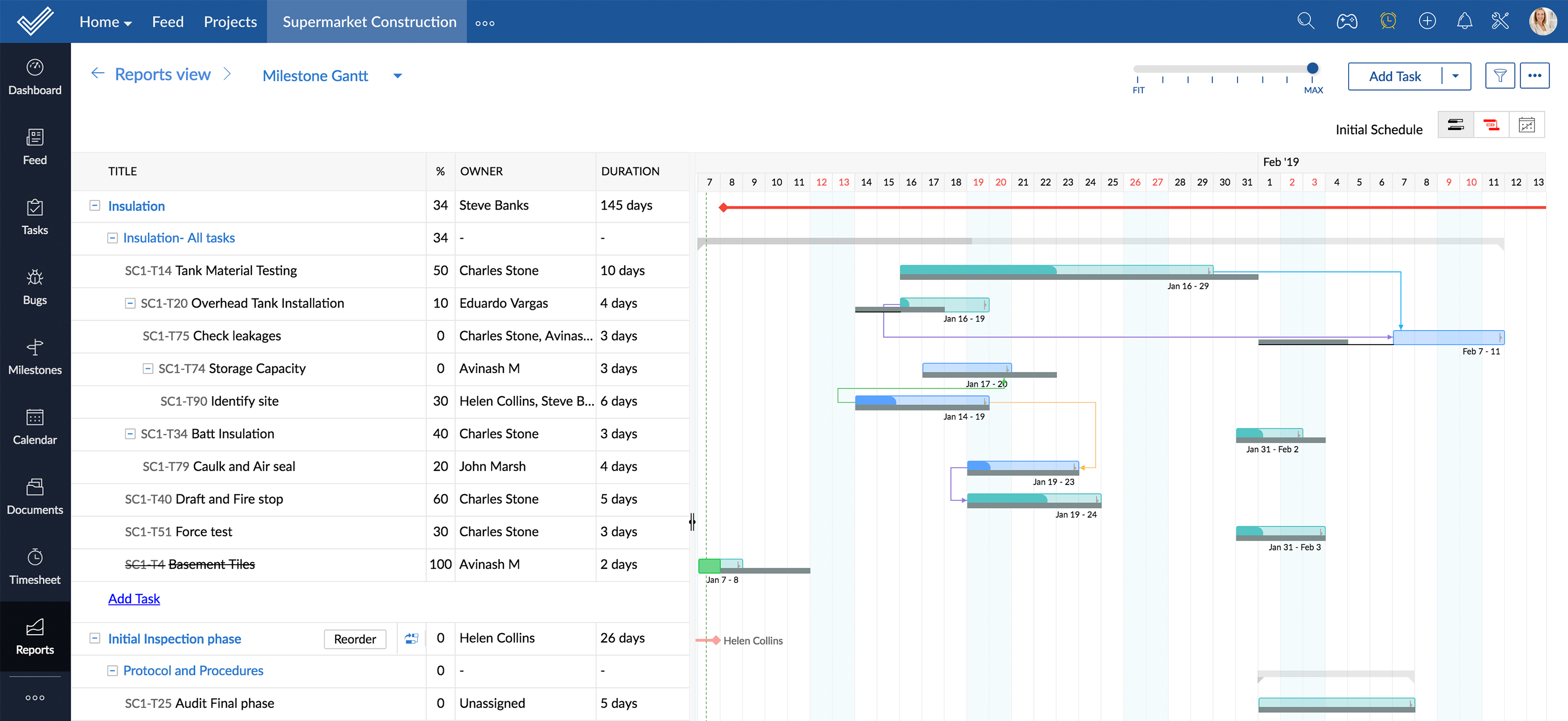 Manage schedules with critical path and baseline