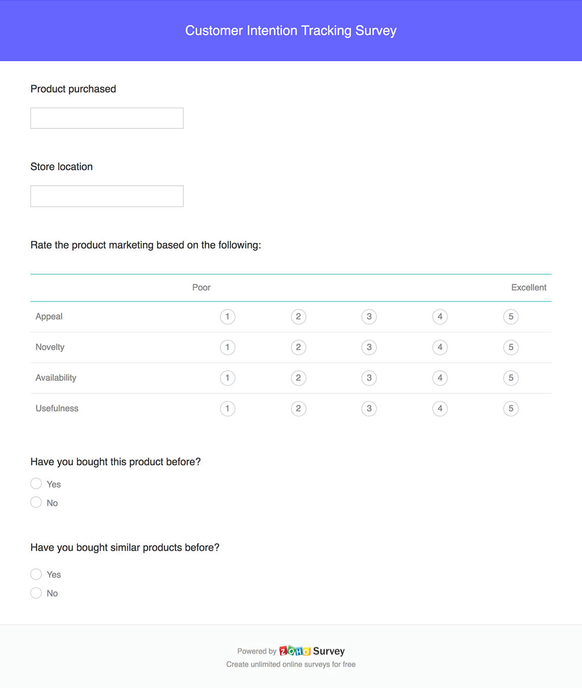 Customer Intention Tracking Survey Questionnaire & Template Zoho Survey