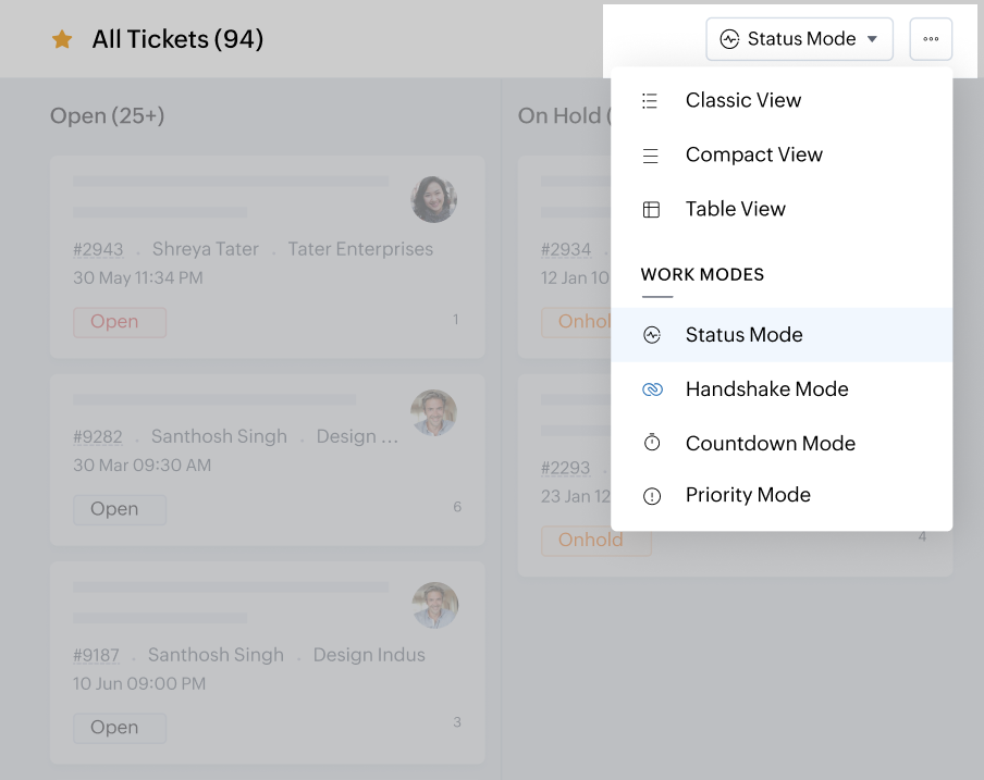 Arbeitsmodi von Tickettools