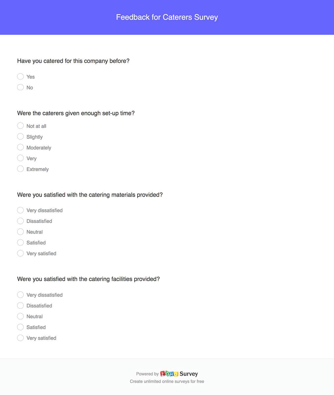 Caterers Feedback Survey Questionnaire & Template - Zoho Survey