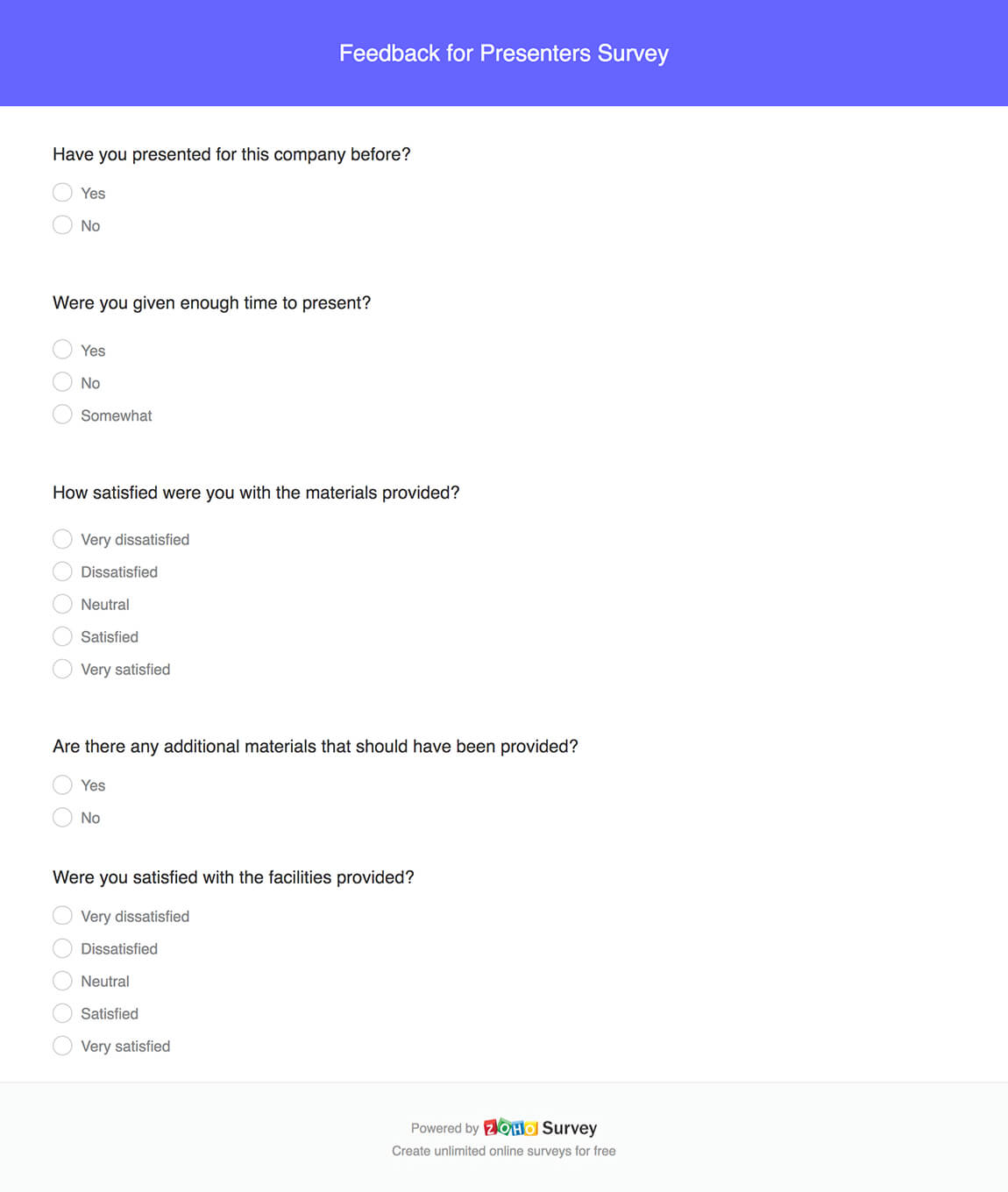 sample presentation survey questions