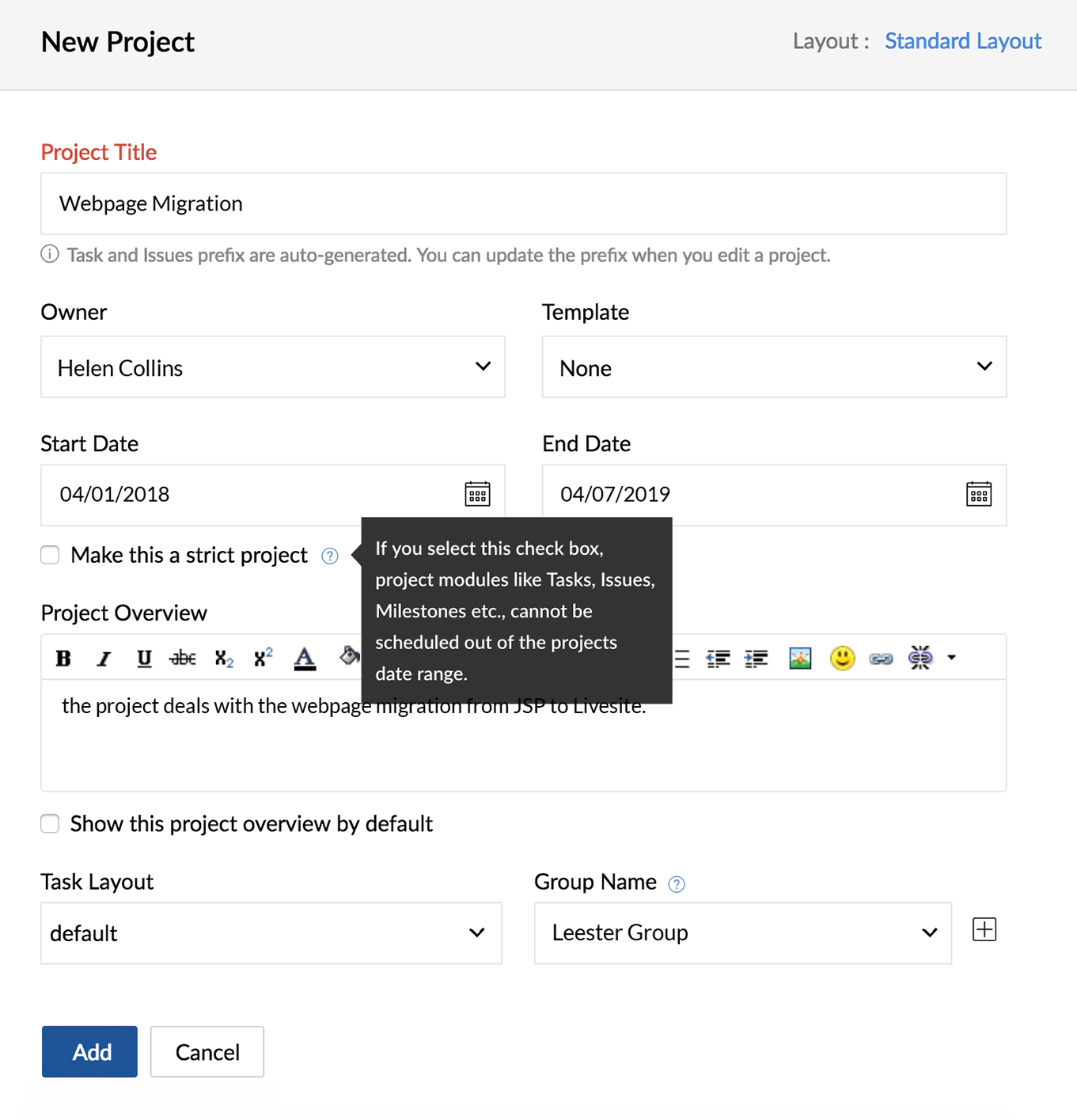 zoho project management template for event planning