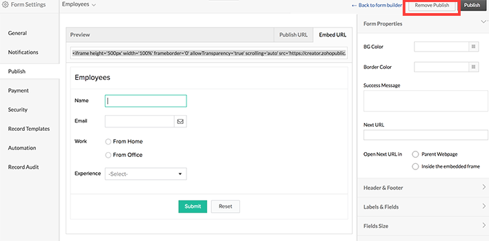 Publish And Embed Forms | Help - Zoho Creator