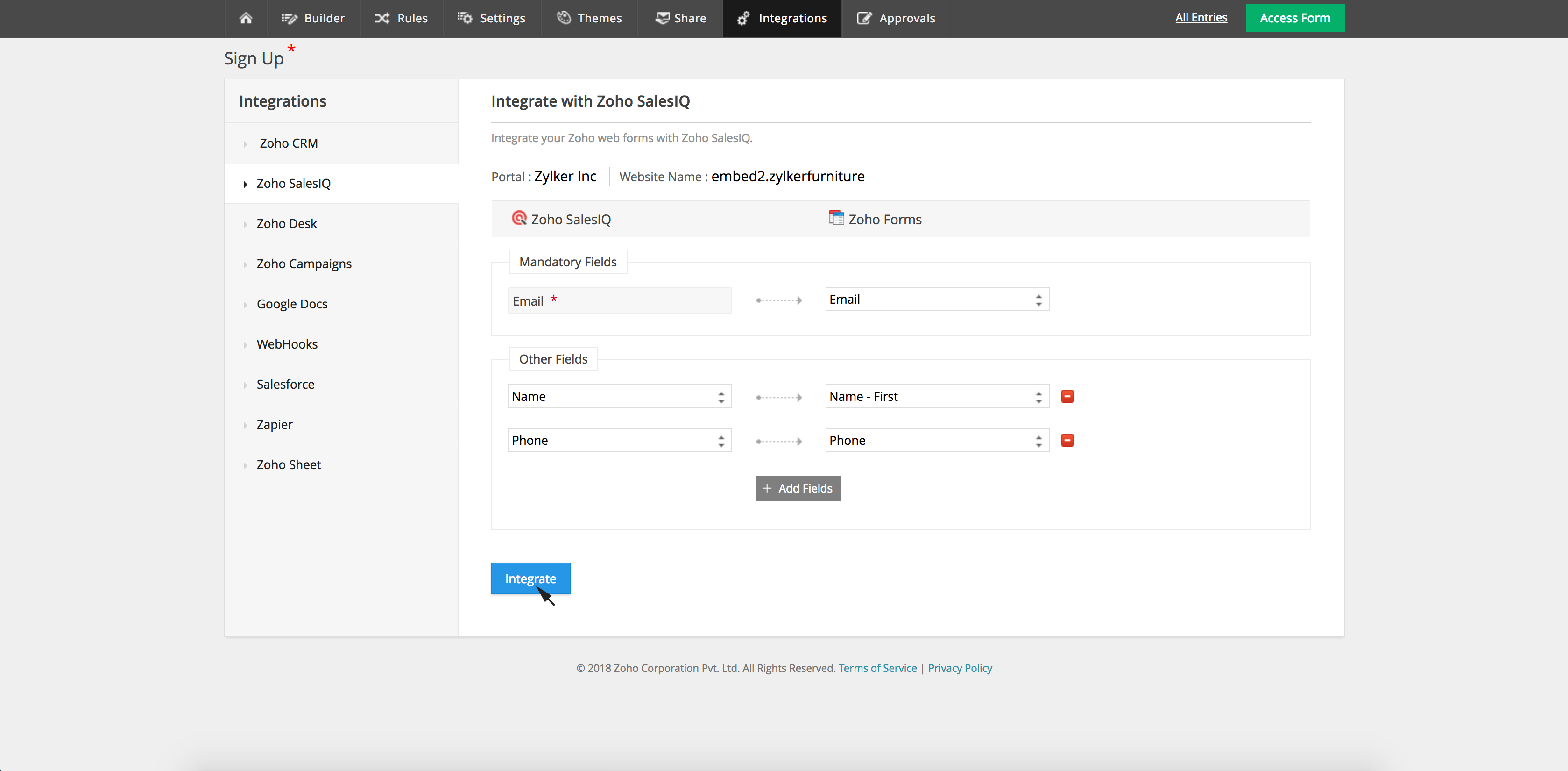 Integrating Zoho Salesiq With Forms - 