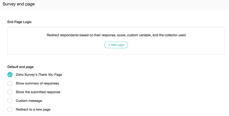 Settings Zoho Survey Help - customize survey end page