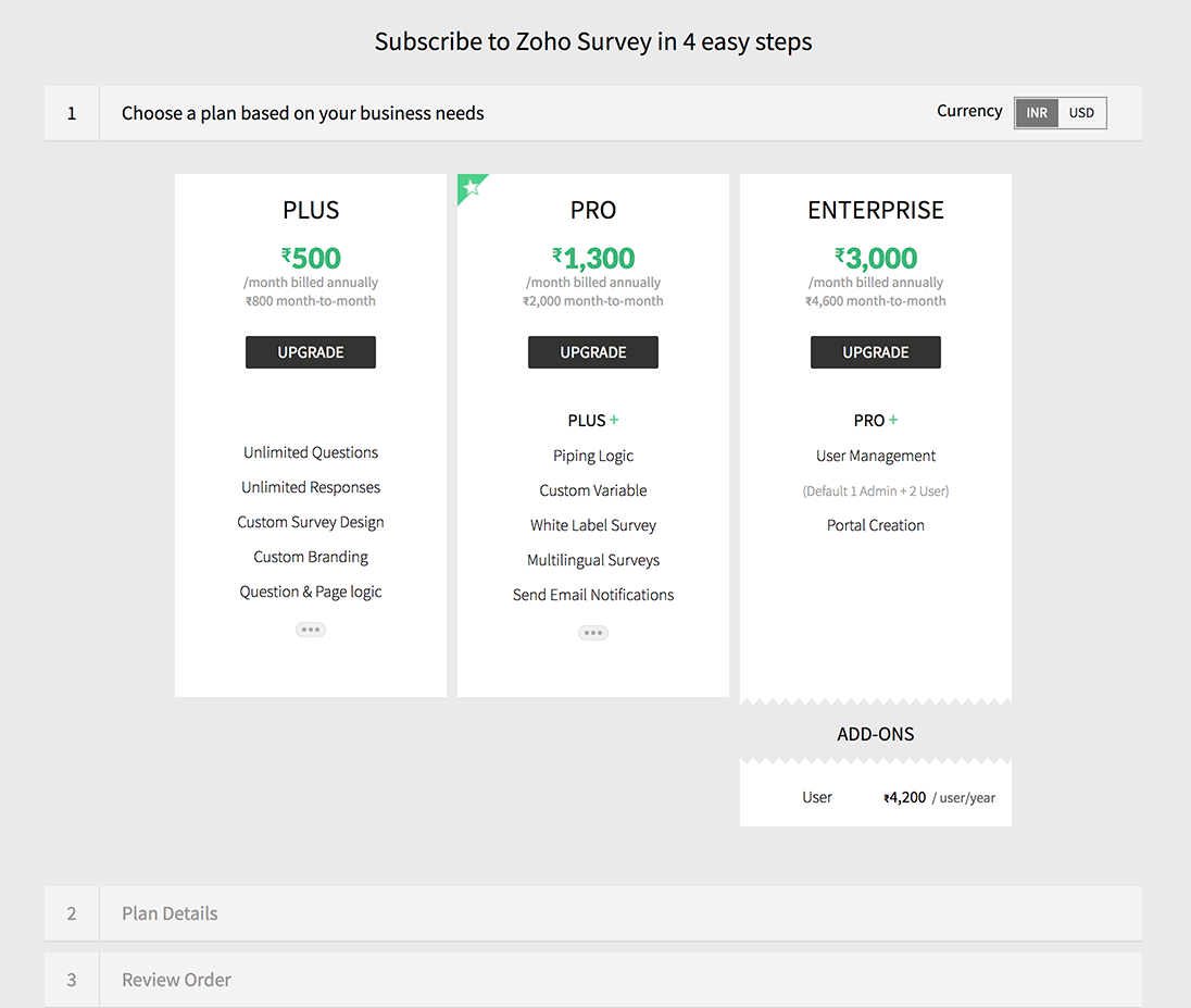 Choose a survey plan