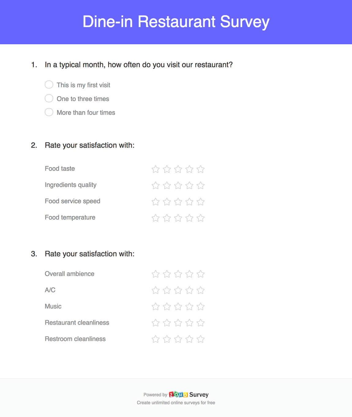 Dine in Restaurant Survey Template Zoho Survey