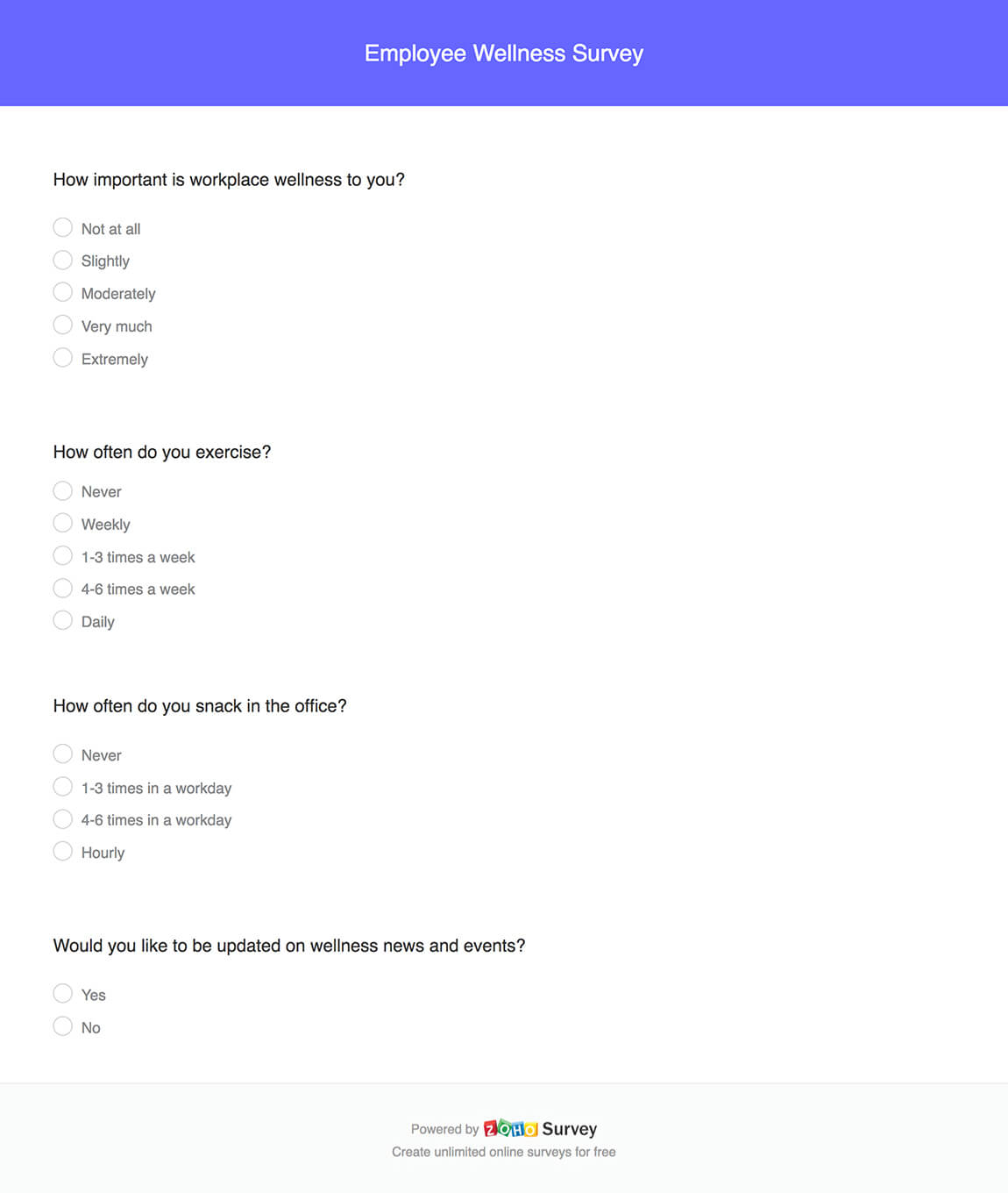 Employee Wellness Survey Template Zoho Survey