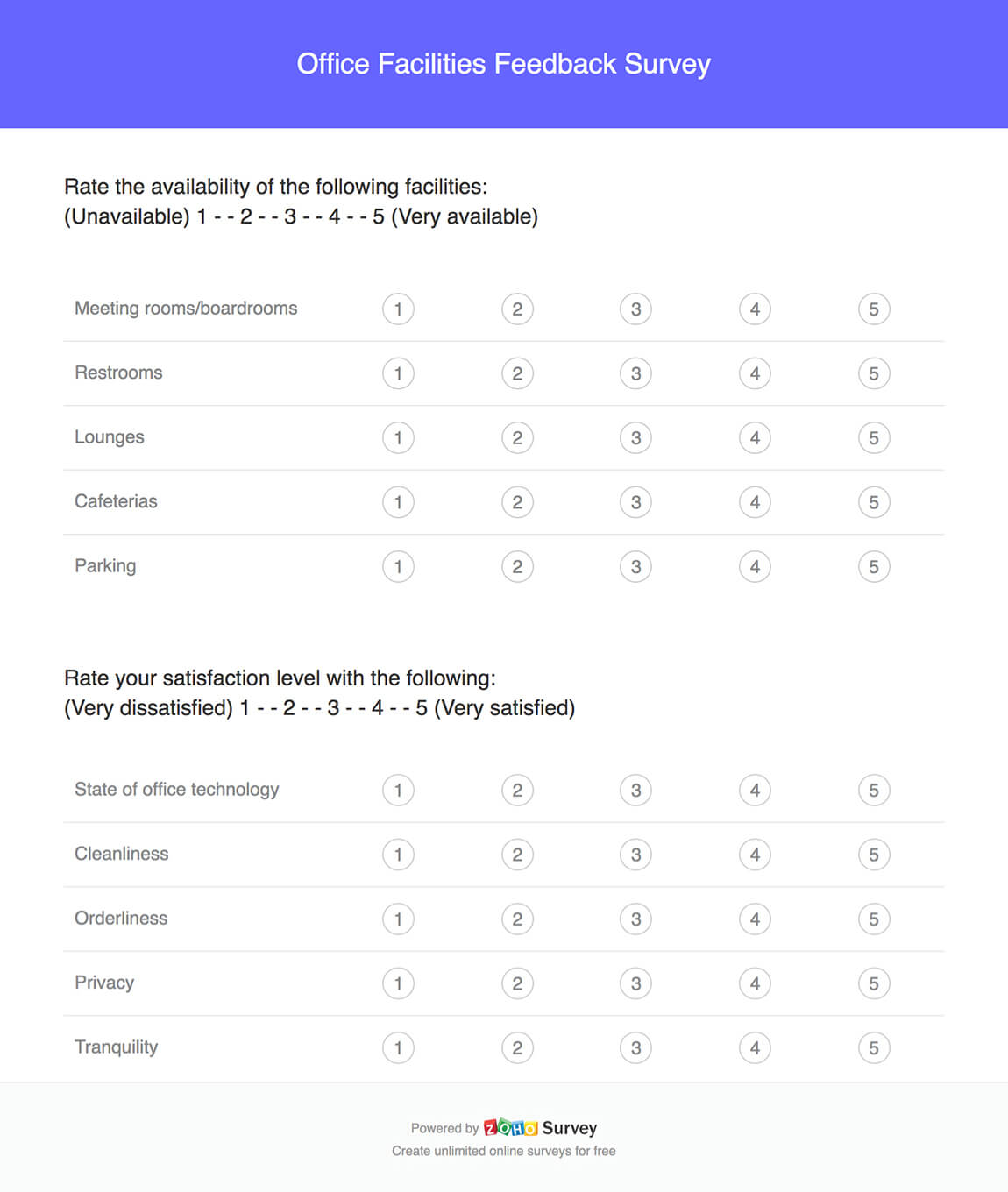 Office Facilities Feedback Survey Questionnaire Template Zoho Survey