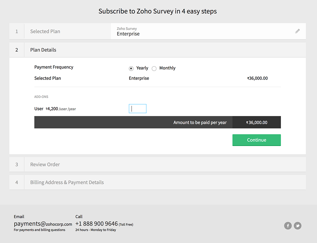 Zoho Survey plan details