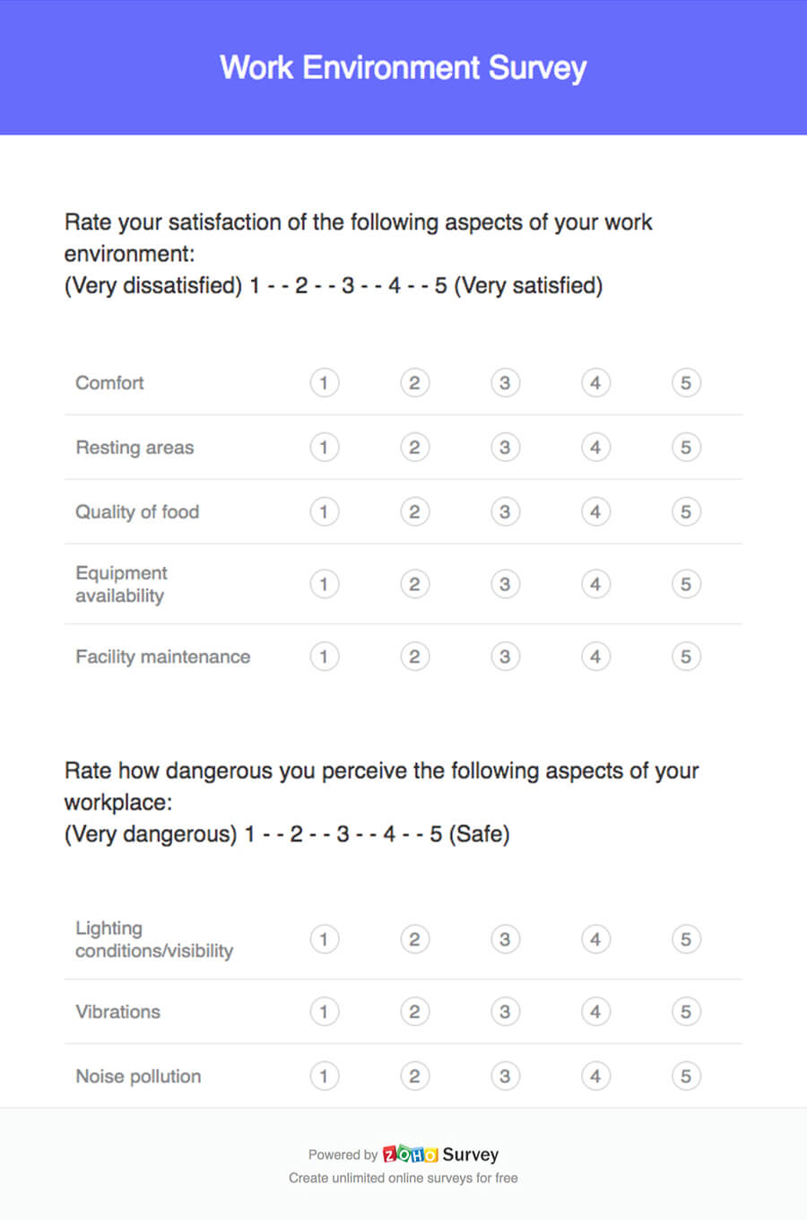 Work Environment Survey Questionnaire Template Zoho Survey