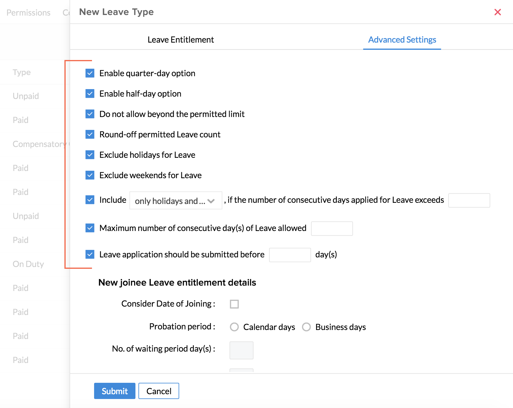 Configuring leave policies