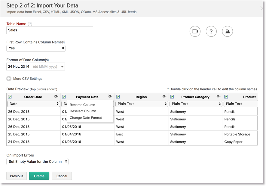 zoho creator importing data with relationships