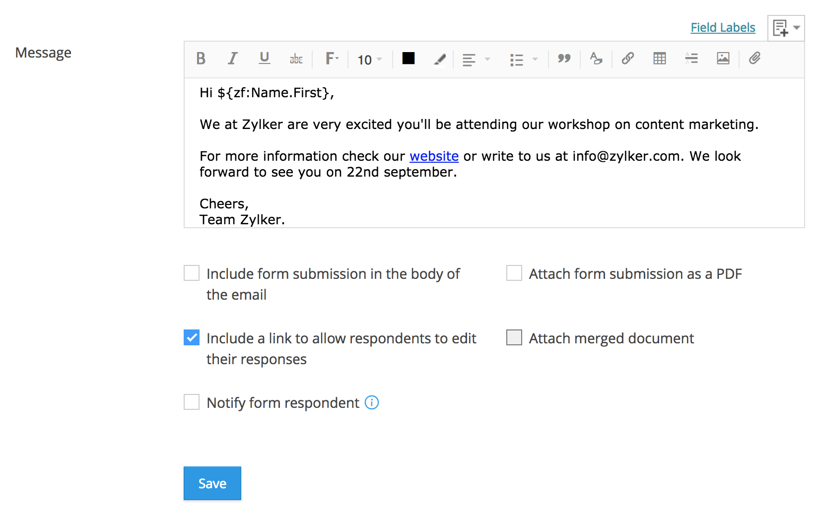 Response Settings | Zoho Forms - User Guide