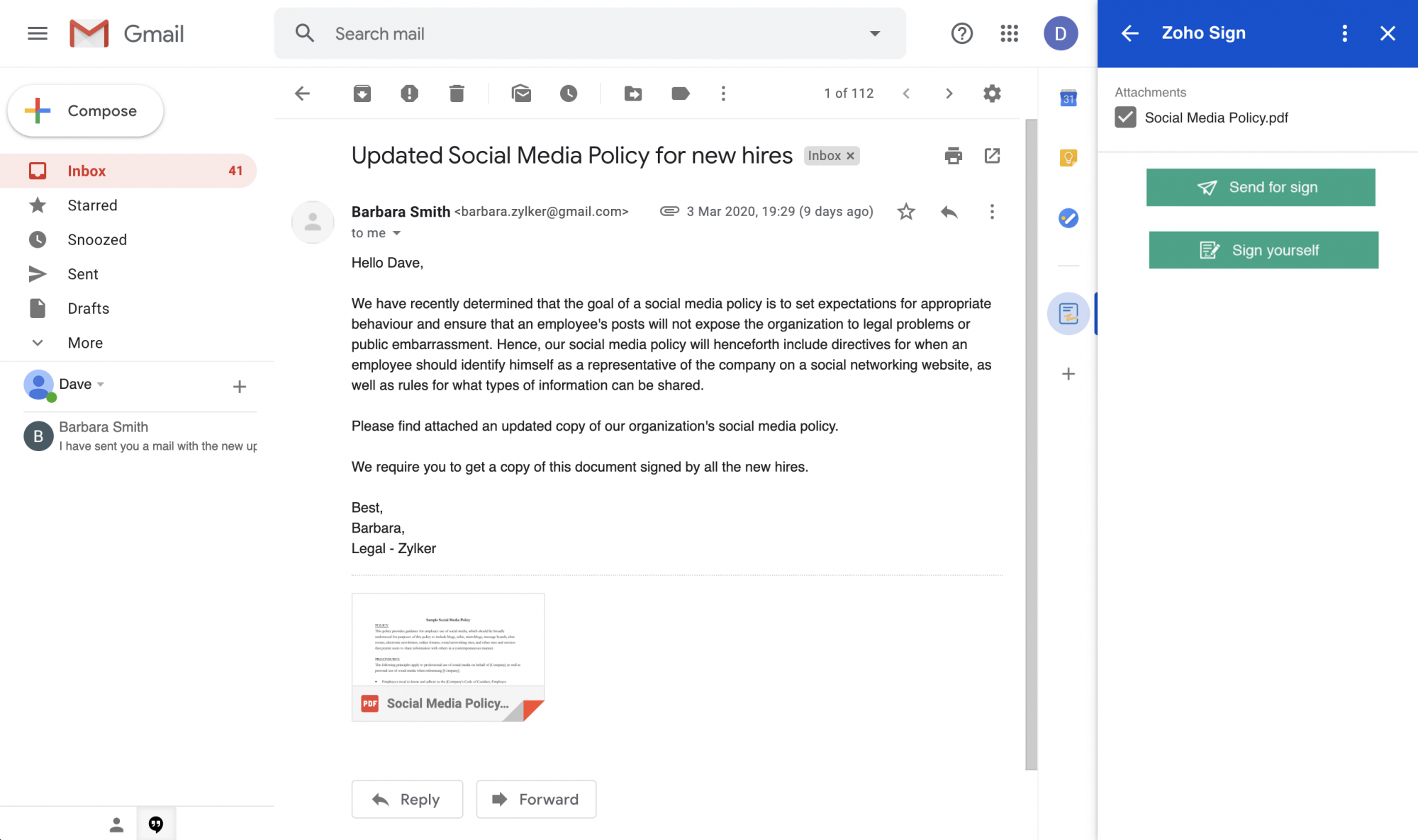 Zoho Sign Add On Integration For Gmail