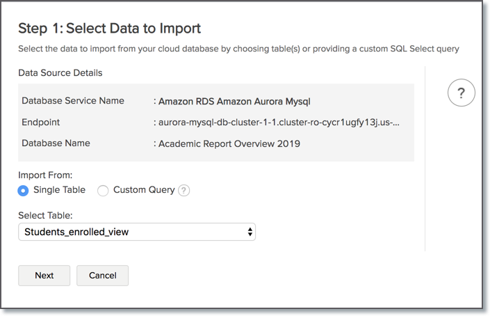 Import Data From Amazon Aurora Mysql L Zoho Analytics Help