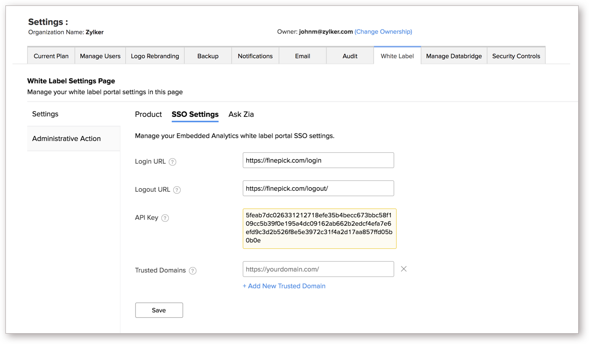 Customizing White Label Solutions | Zoho Analytics Help