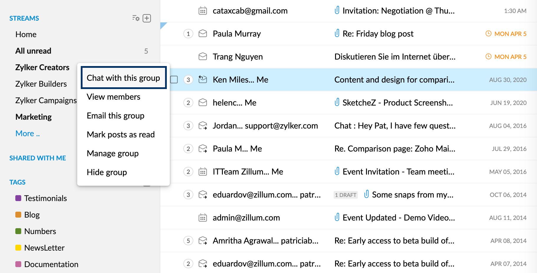 Zoho Cliq Integration with Zoho Mail