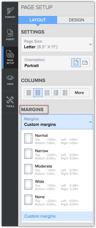 How to set page layout in Writer