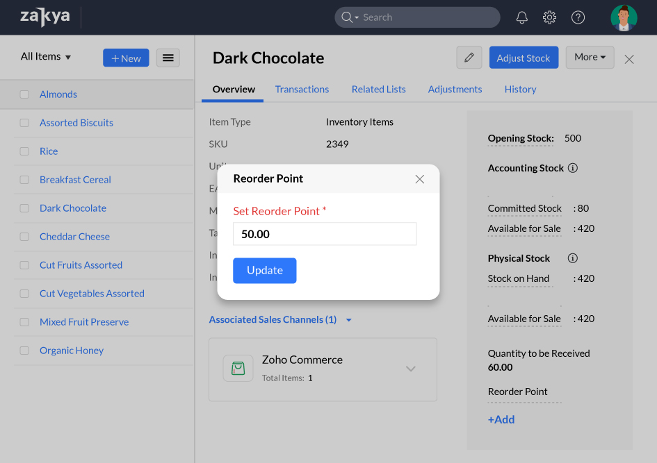 Setting reorder points to ensure an item never goes out-of-stock