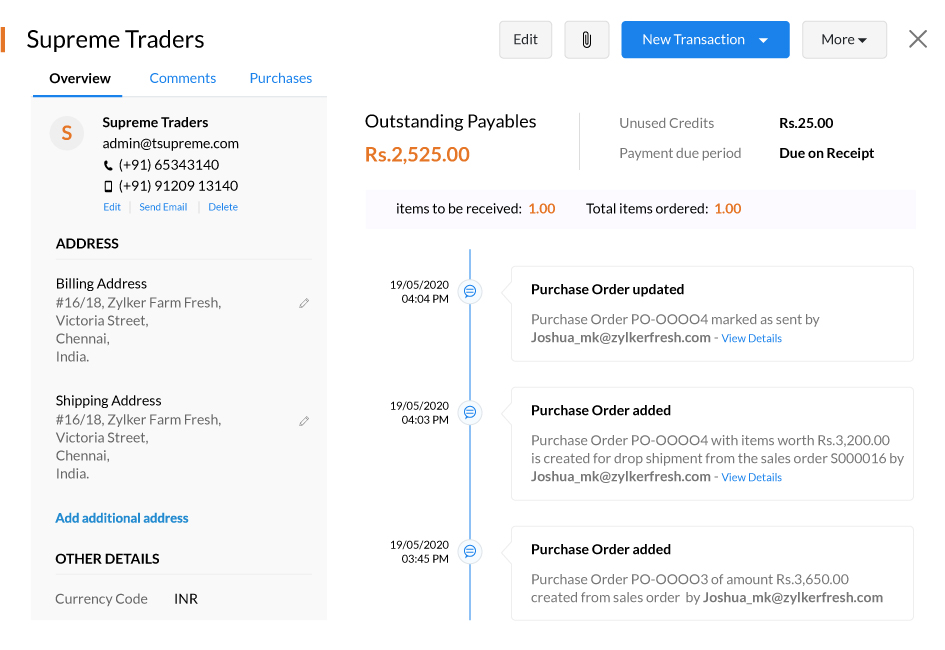 Record vendors, pay them directly through the platform, raise purchase orders