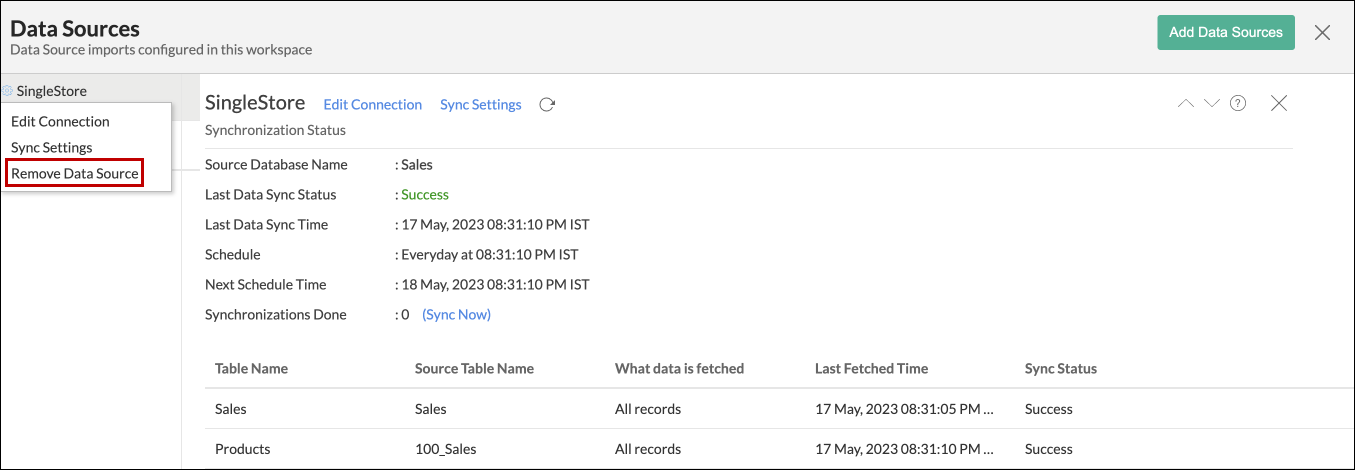 singlestore-remove-data-source