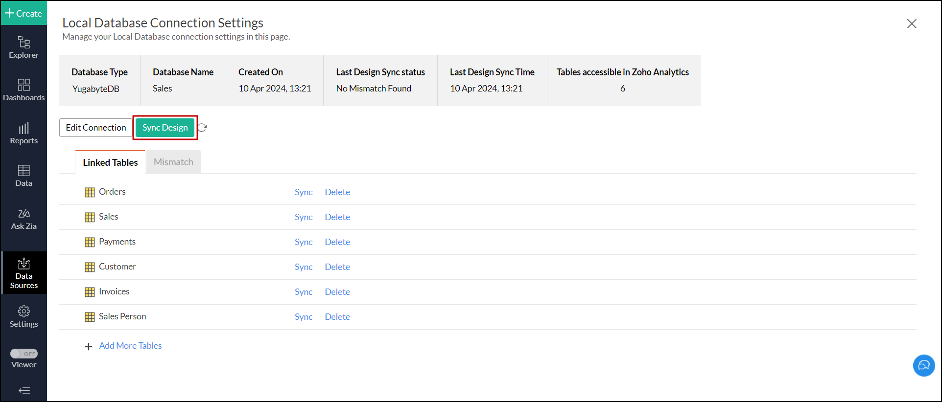 zoho-analytics-local-db-yugabytedb-import-multiple-table-meta-data-sync