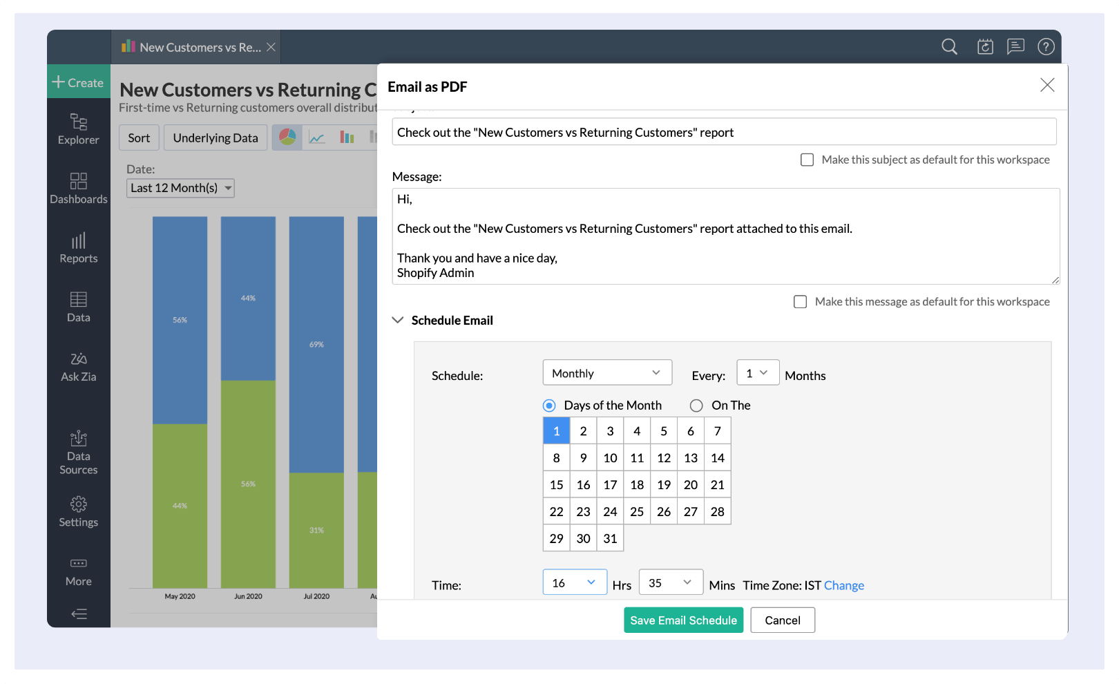 Schedule emails - Zoho Analytics