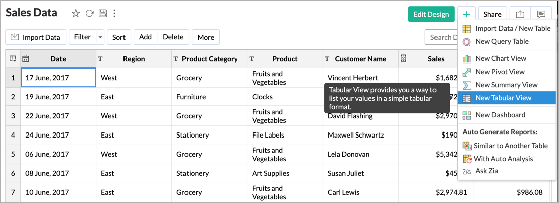 Creating A Tabular View L Zoho Analytics Help