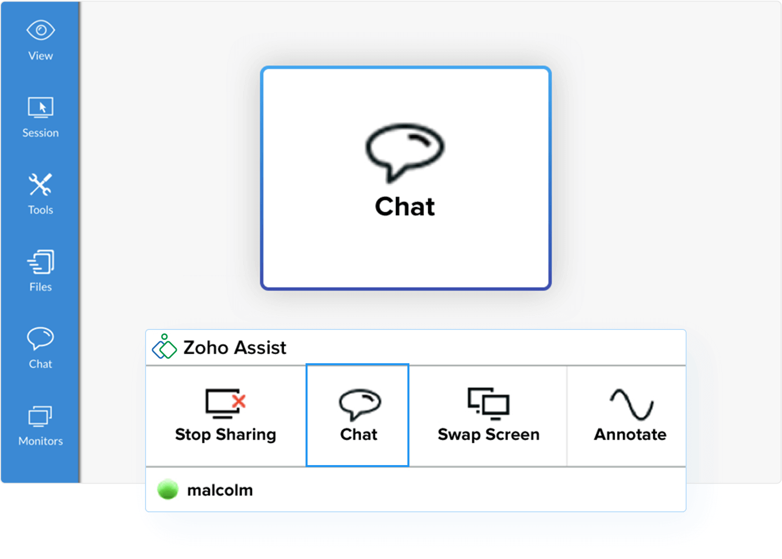 Umgehend verfügbarer Chat bei Mac-Remote-Desktop – Zoho Assist TITEL: Umgehend verfügbarer Chat bei Mac-Remote-Desktop 