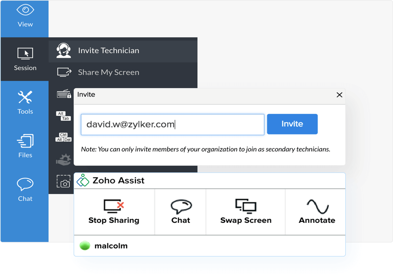  เชิญช่างเทคนิคในเดสก์ท็อประยะไกลสำหรับ Mac - ชื่อเรื่อง Zoho Assist: เชิญช่างเทคนิคในเดสก์ท็อประยะไกลสำหรับ Mac