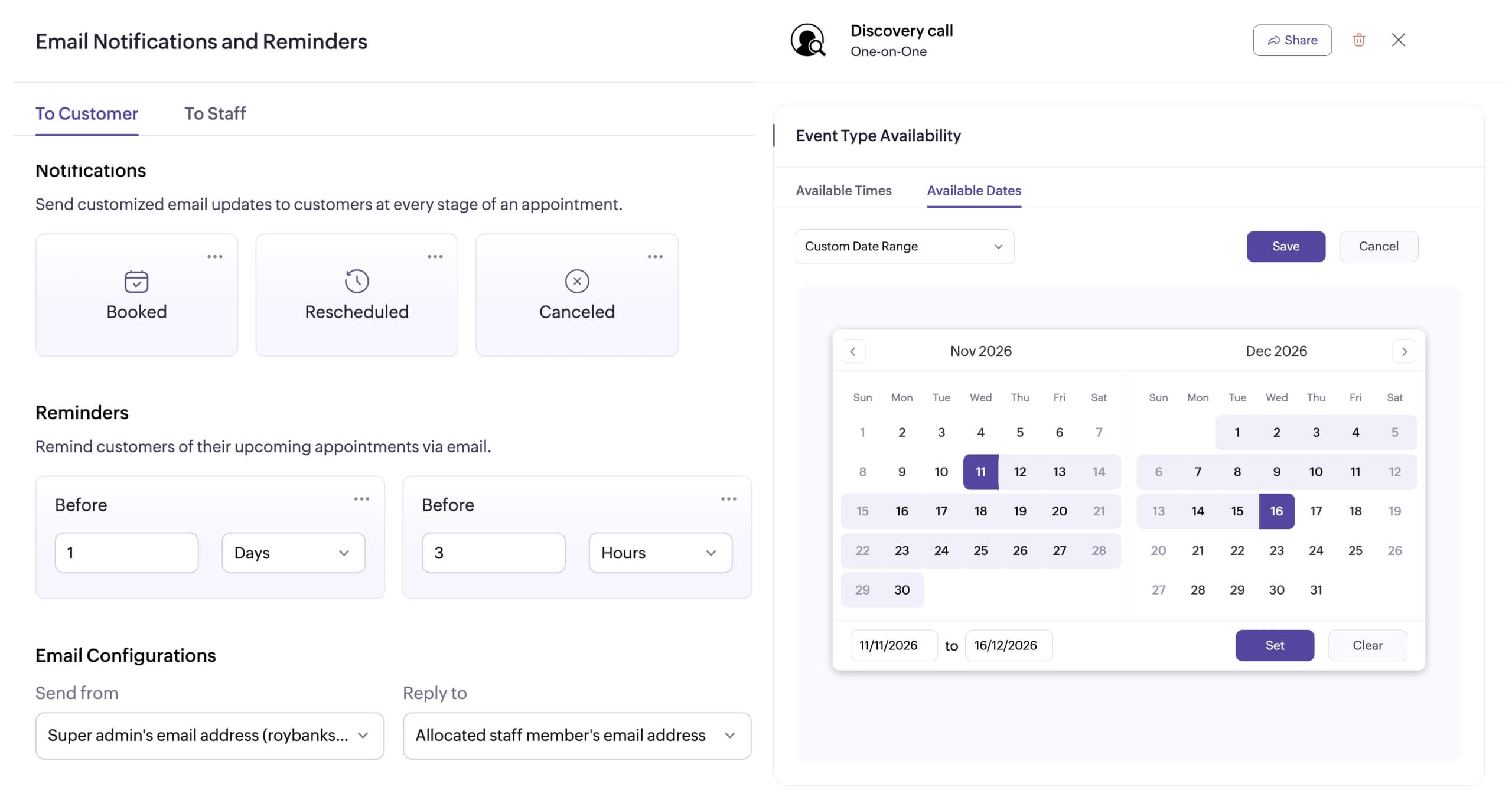 Set appointment scheduling rules for your business