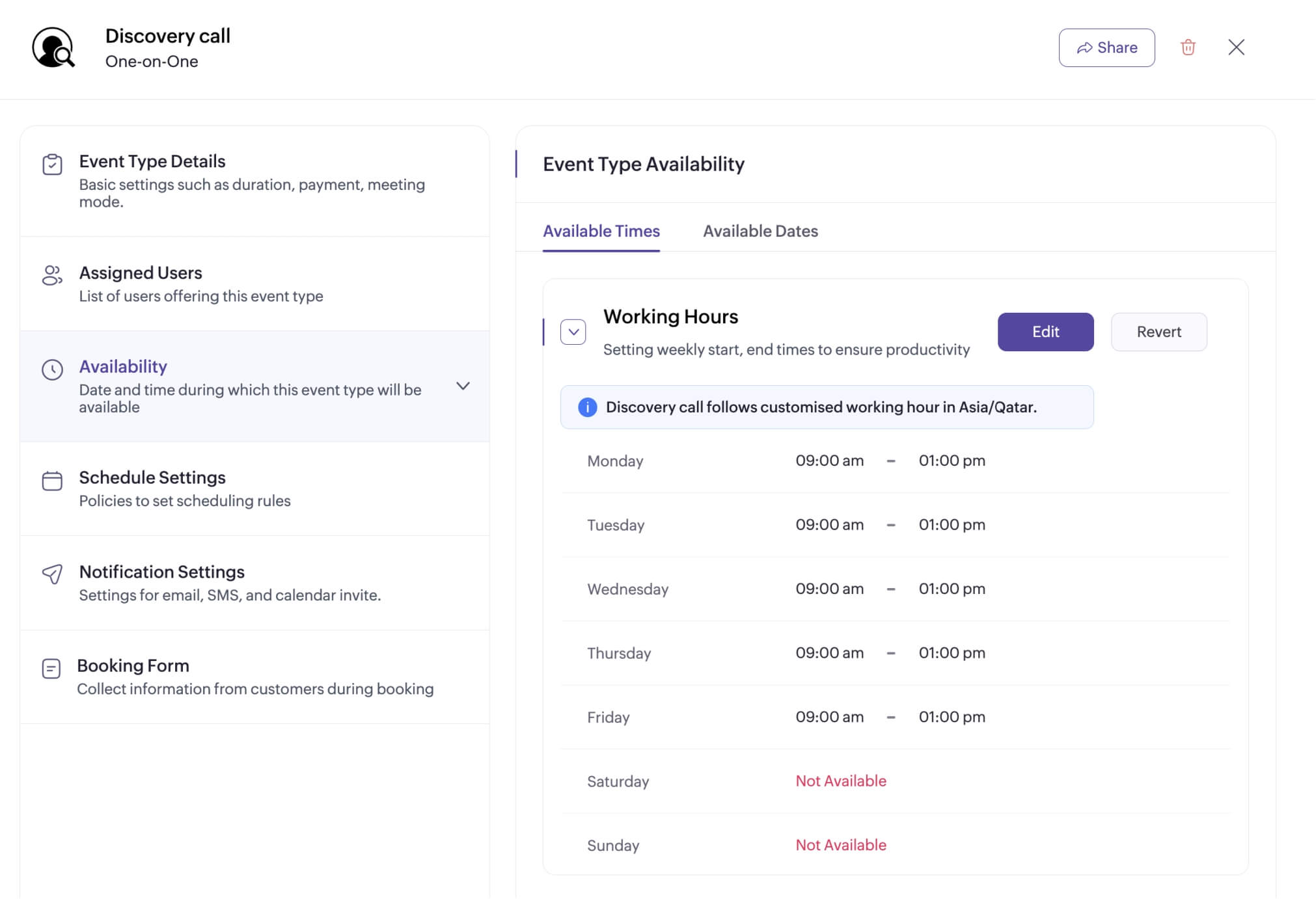 Set different availabilities for various appointment types