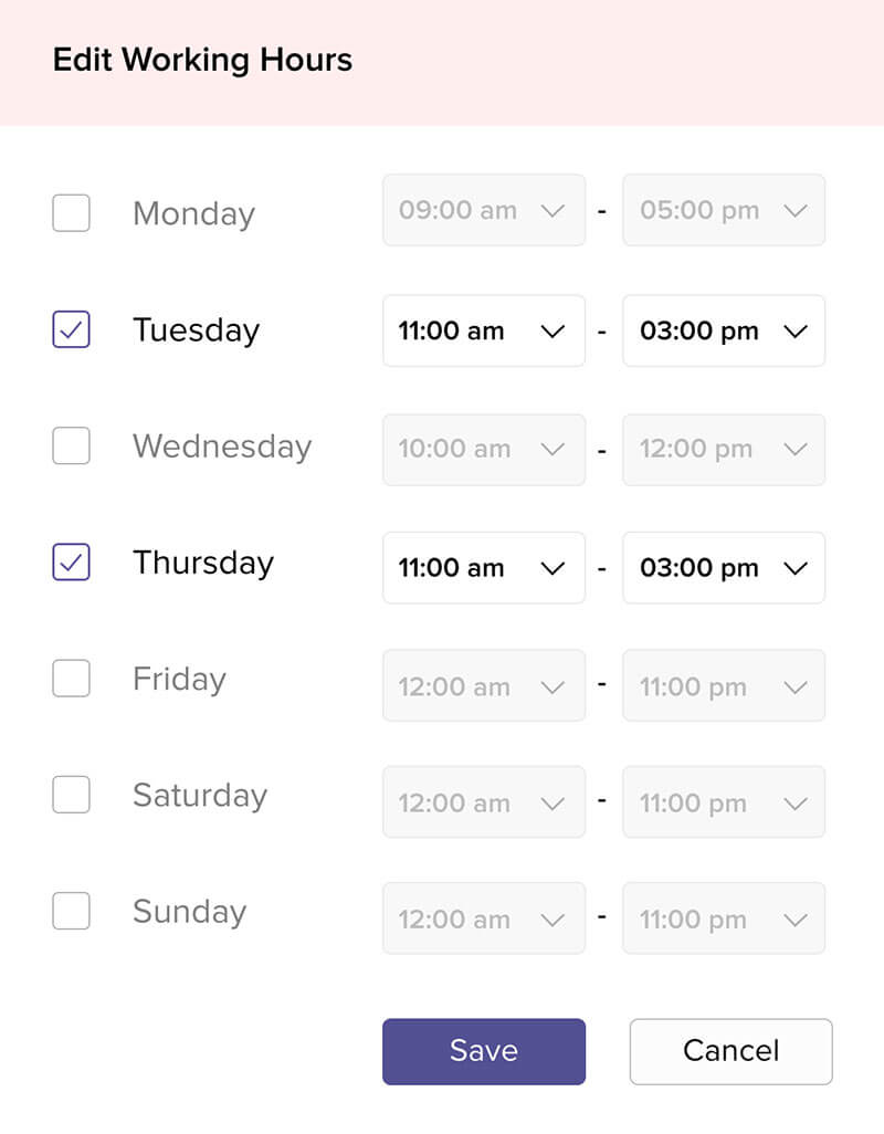 Configure los horarios