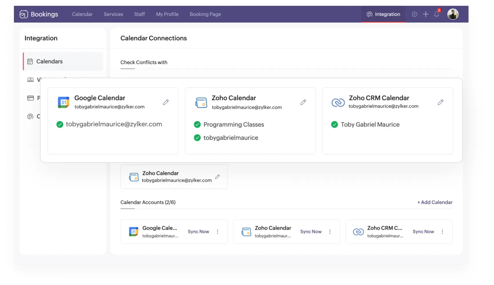 Configuring calendar integration in Zoho Bookings