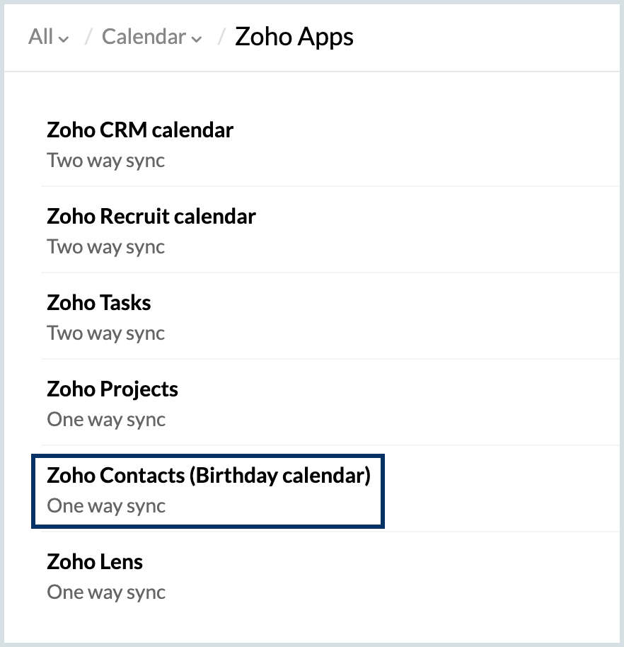 Subscribe to Zoho Contacts Birthday Calendar Zoho Calendar