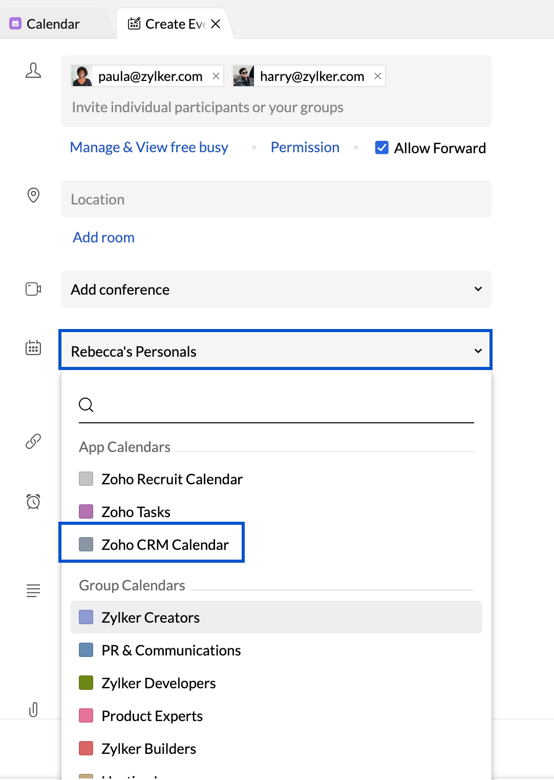 Zoho CRM Sync Zoho Calendar