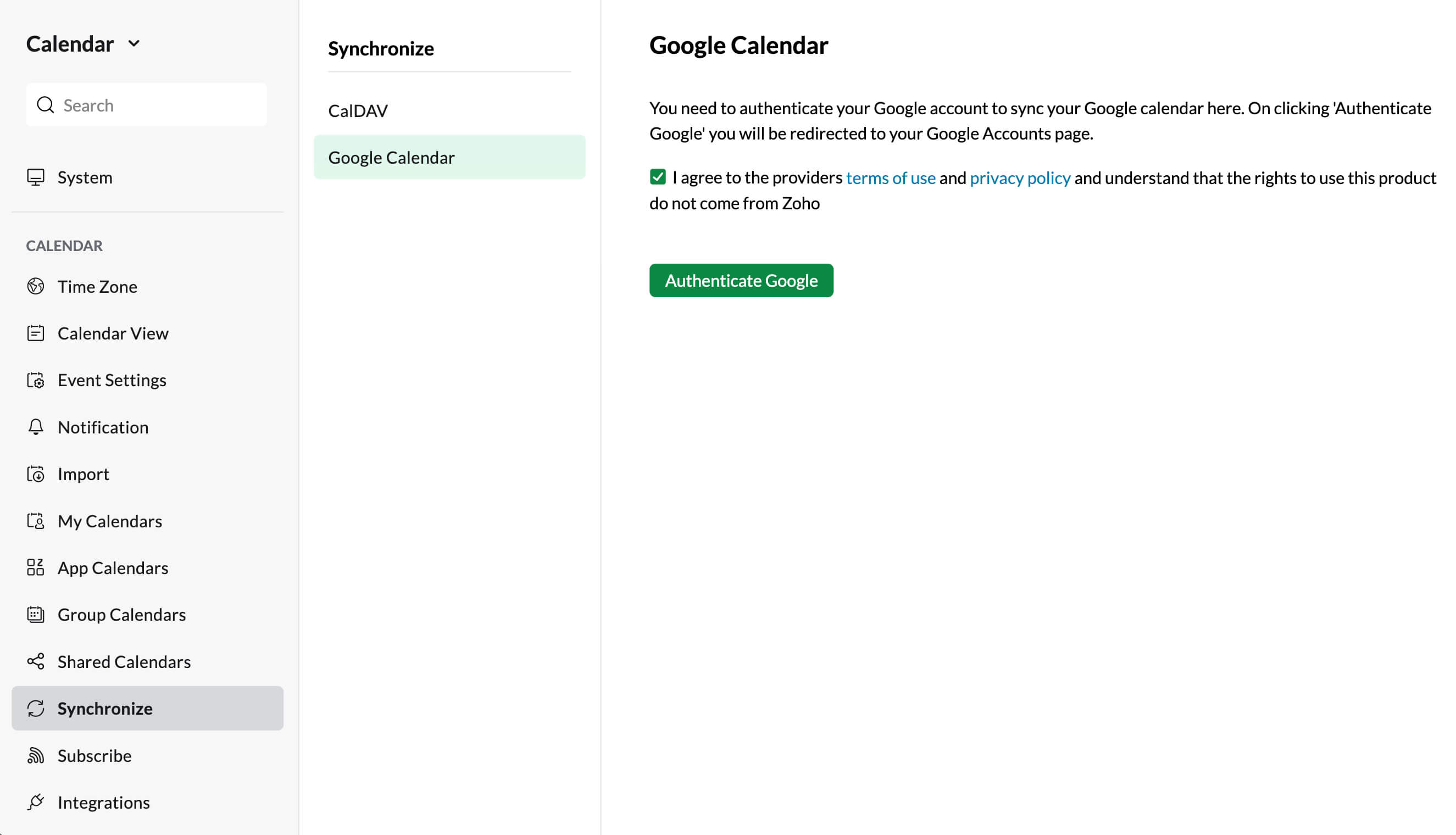 Sync Google Calendar and Microsoft Outlook Calendar with your Zoho Calendar