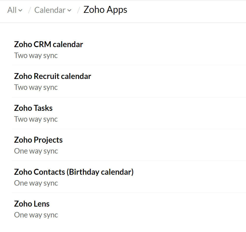 Zoho Calendar Integrations with Zoho Apps