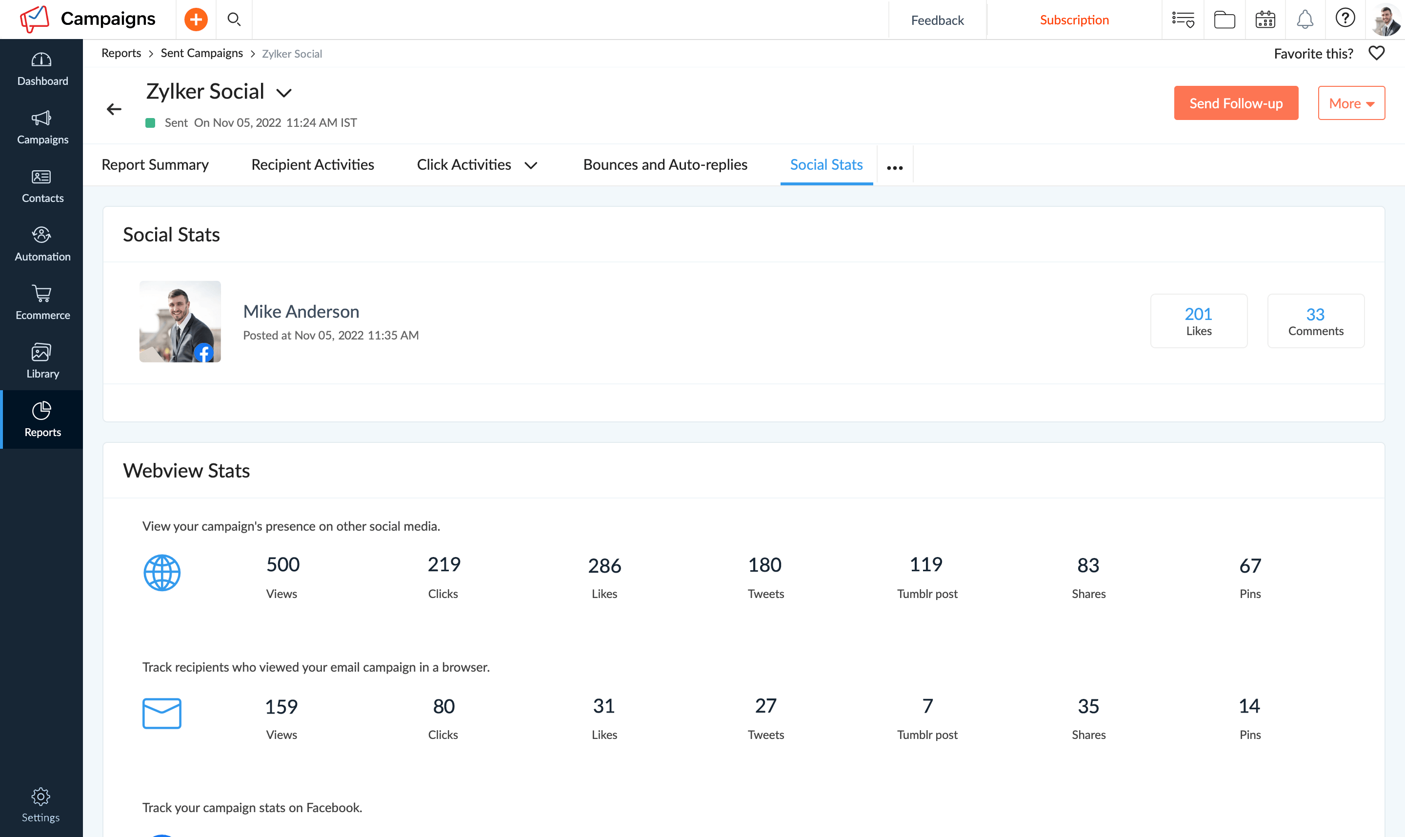 Advanced Real-time Analytics - Zoho Campaigns