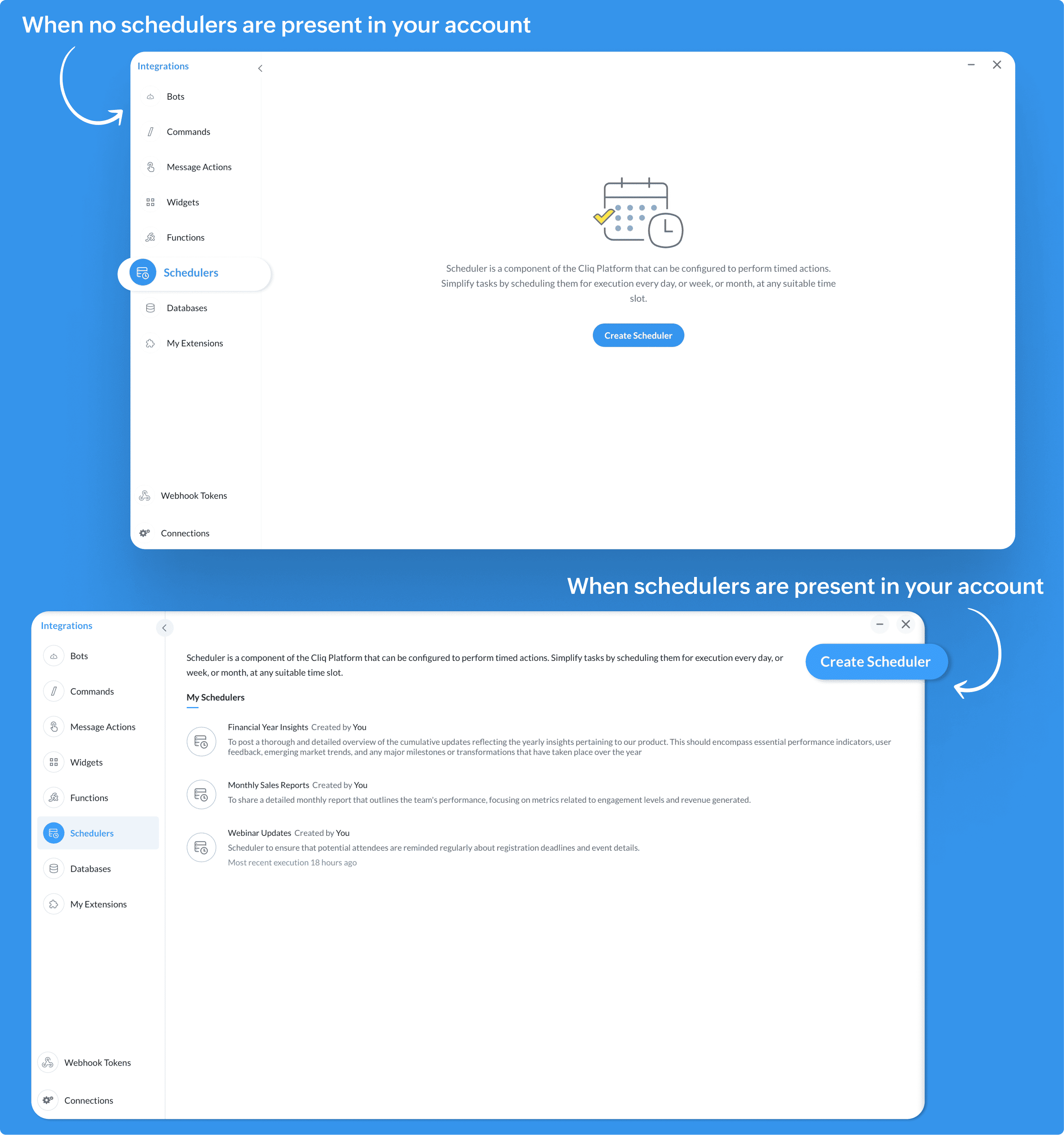 Navigation to Schedulers in Cliq