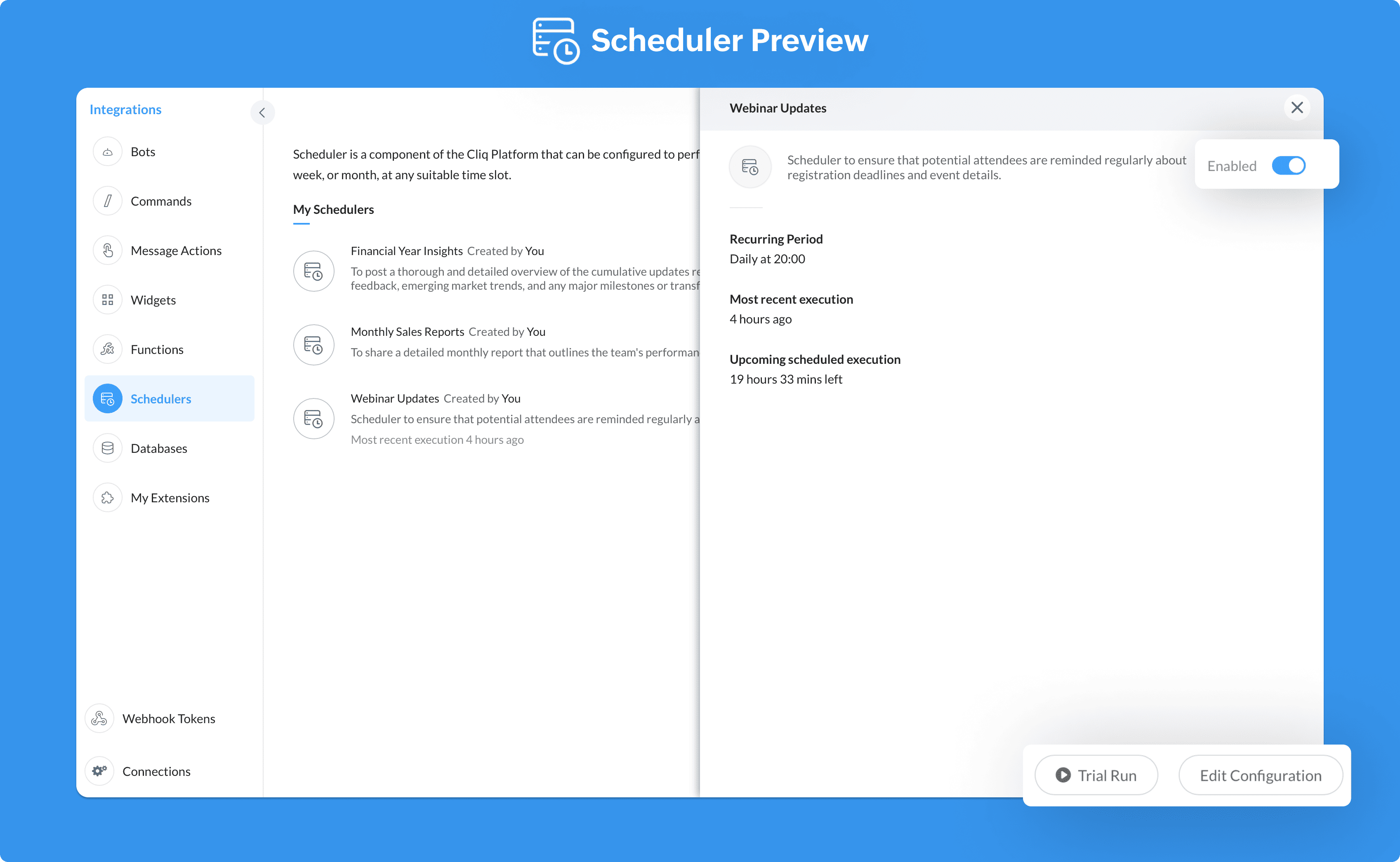 Preview of Zoho Cliq's Schedulers