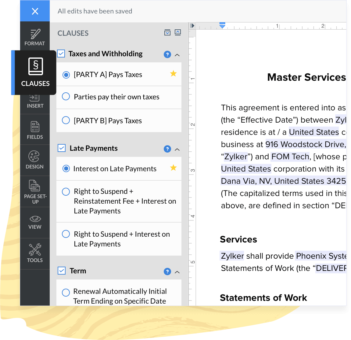 Customizable contract templates 200+ clauses Zoho Contracts