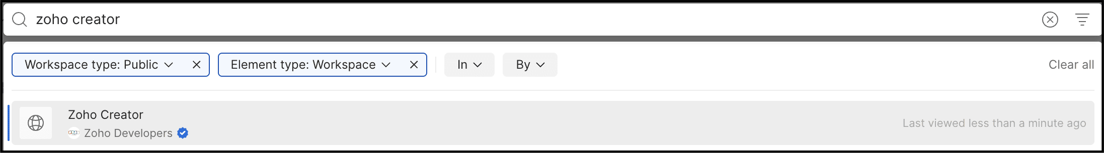 Searching for Zoho Creator workspace